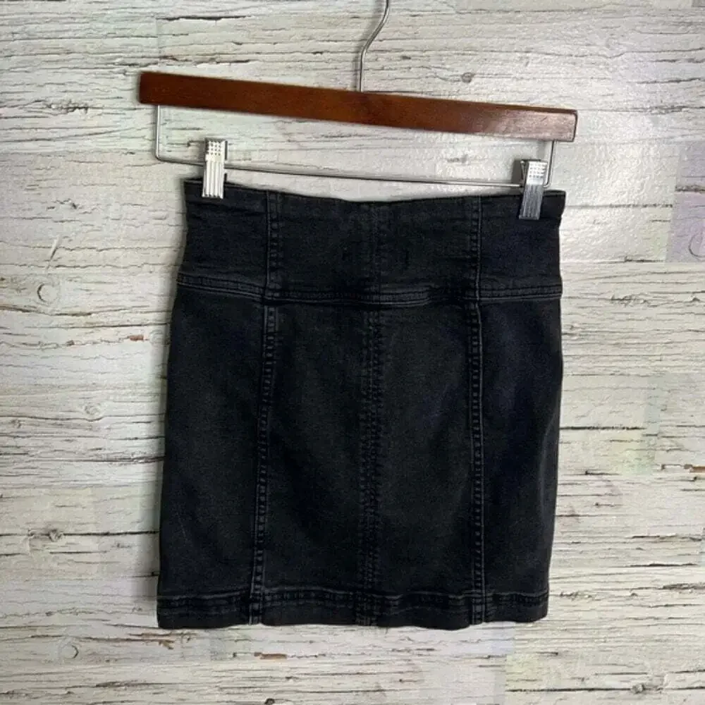 Free people denim mini skirt black lace up size  2